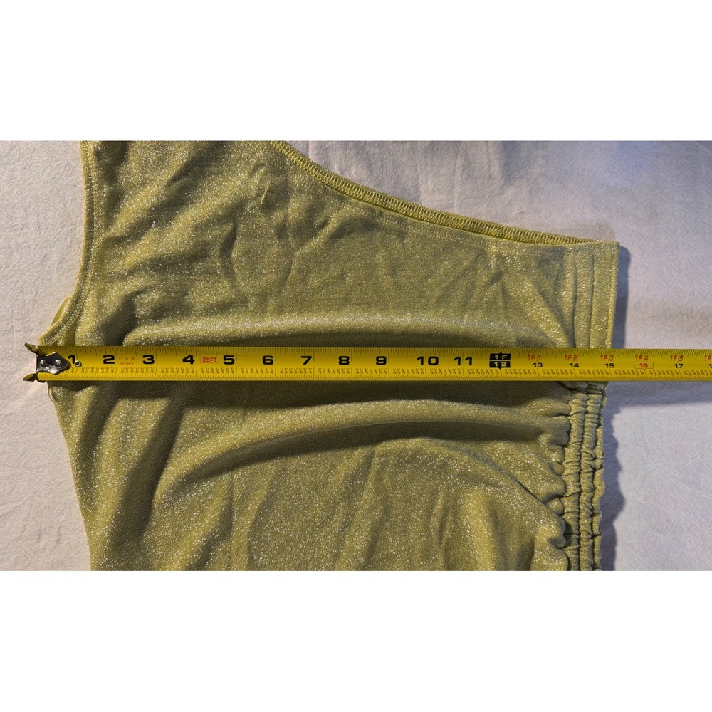 Reformation Jilian Knit Dress Lime Green Sparkle OneShoulder Metallic Mini L New - Picture 4 of 9